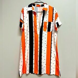 Shirt Dress/Black, White & Orange w/ Polka Dots/Size L (fits like Medium)/New